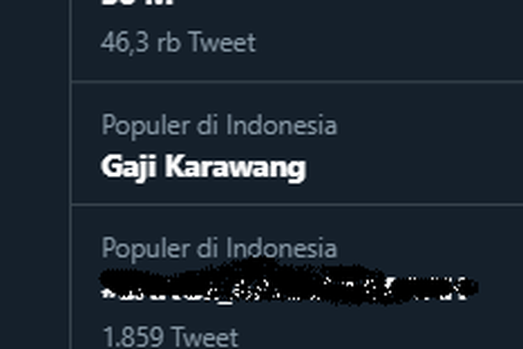 Tangkapan layar topik Gaji Karawang yang masuk dalam trending topik Twitter pada Rabu, (16/12/2020).