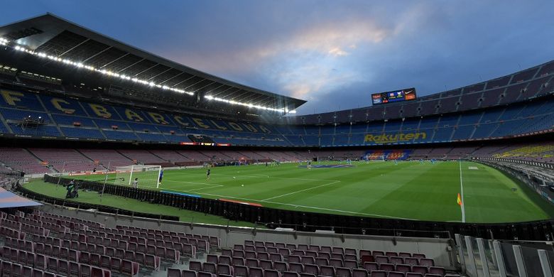 Suasana Stadion Camp Nou, markas Barcelona. Foto diambil pada 16 Juni 2020. Terkini Barcelona akan menjamu Real Valladolid pada pekan ketiga Liga Spanyol 2022-2023. Laga Barcelona vs Valladolid akan dihelat di Stadion Spotify Camp Nou, Senin (29/8/2022) dini hari WIB.