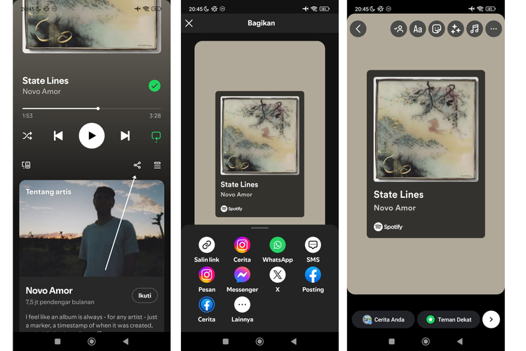 Ilustrasi cara bagikan Spotify di IG Stories