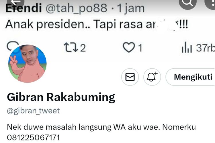 Header profil Twitter Wali Kota Solo Gibran Rakabuming Raka.