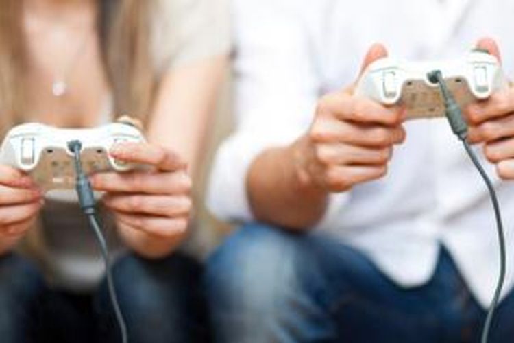 Ilustrasi pasangan bermain video game