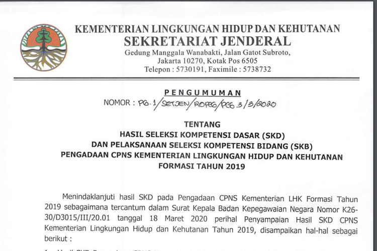 Hasil Skd Cpns Kementerian Lhk Diumumkan Berikut Rinciannya