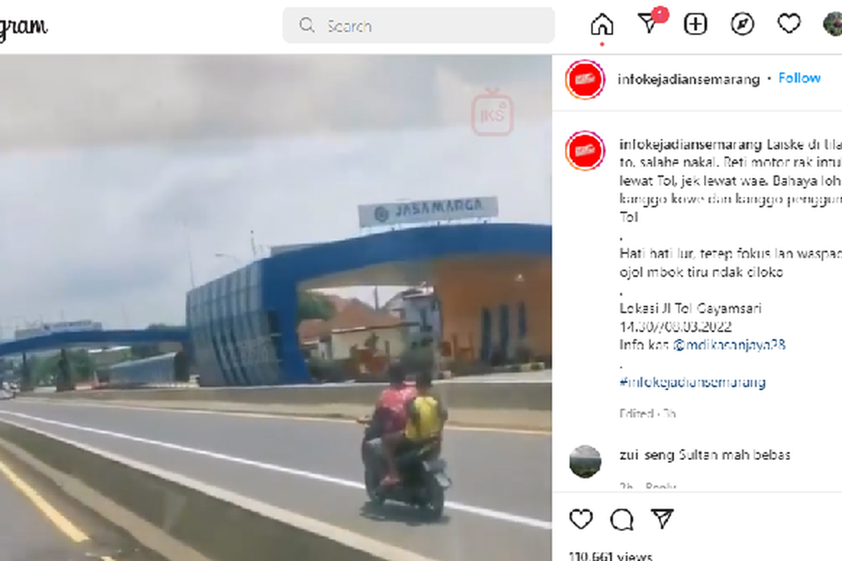 Pengendara sepeda motor masuk Tol Gayamsari Semarang 