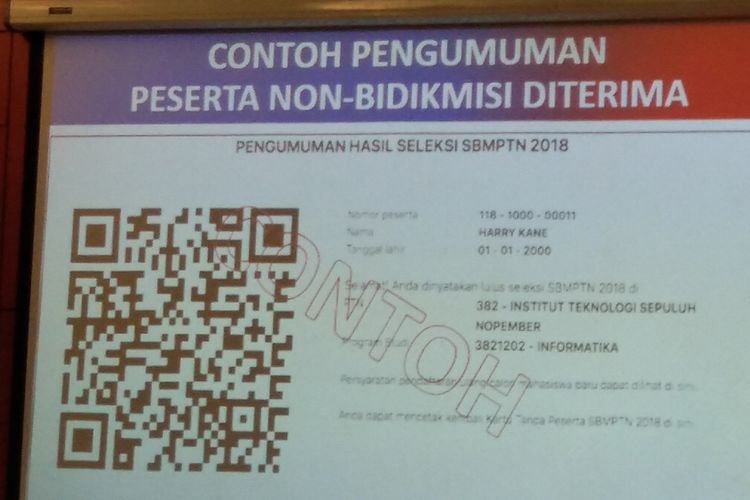 Ilustrasi. Contoh pengumuman peserta diterima dalam seleksi SBMPTN 2018