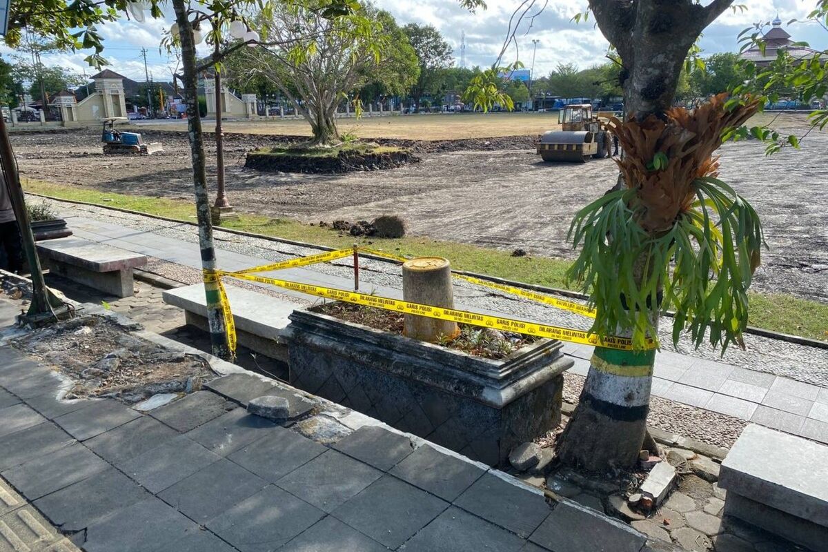 Mortir saat diamankan di sekitar Alun-alun Pemkab Gunungkidul. Senin (26/6/2023)