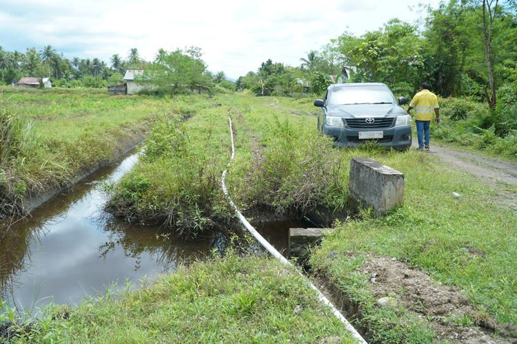 Jaringan pipa air bersih yang dipasang oleh NHM Peduli di Desa Sidomulyo, Kecamatan Kao Barat, Halmahera Utara.