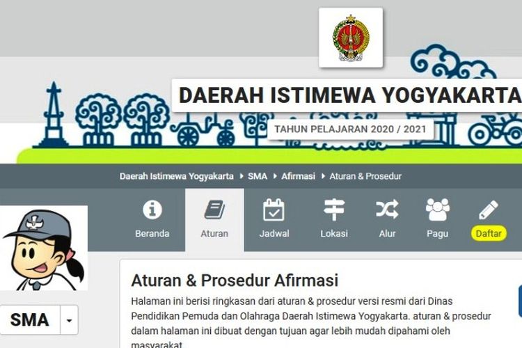 Info ketentuan PPDB online DIY SMA jalur afirmasi.