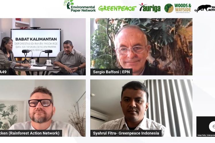 Tangkapan layar siaran pers laporan investigasi berjudul Babat Kalimantan yang dilakukan oleh lima organisasi lintas negara dari akun YouTube Auriga Nusantara, Selasa (23/5/2023).