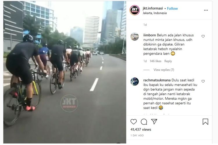 Video yang menunjukkan rombongan pesepeda konvoi di Jalan Jenderal Sudirman, Jakarta Pusat, viral di media sosial.