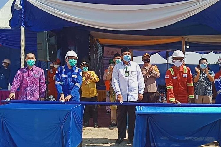 Peresmian pengaliran gas dilakukan secara langsung di lokasi power plant BOB Kecamatan Pusako, Kabupaten Siak, Riau, Jumat (28/8/2020). 