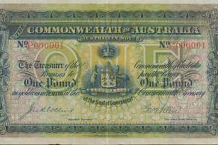 Uang kertas pertama Australia yang bernilai 1 poundsterling, selama 80 tahun diduga hilang. Ternyata uang itu terselip di antara ribuan koleksi Perpustakaan Nasional Australia.