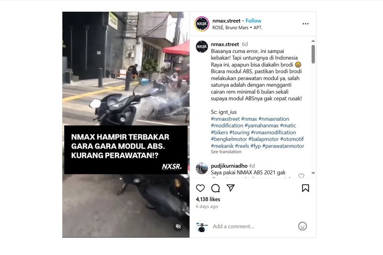 Video Nmax mengeluarkan asap putih.