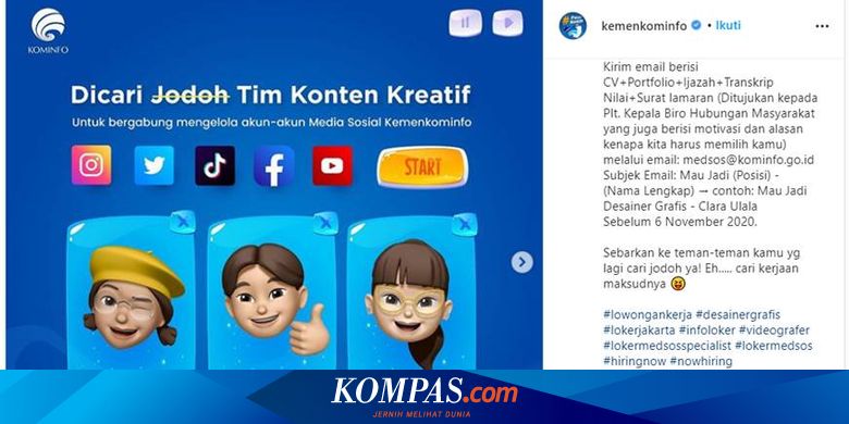 Kominfo Buka Lowongan Kerja untuk Pengelola Media Sosial, Berminat?