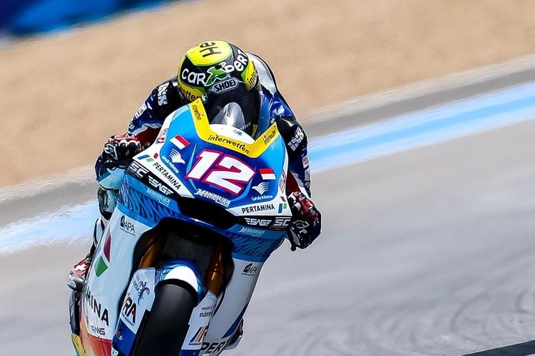 Thomas Luthi saat sesi latihan bebas pada Moto2 Spanyol 2021