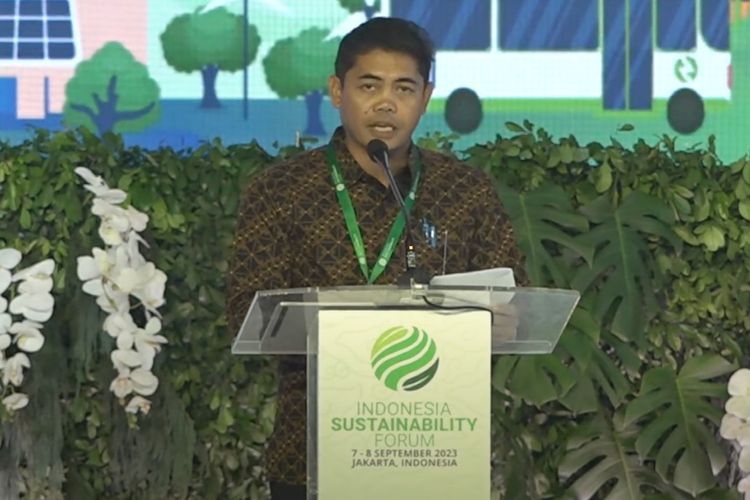 Direktur Jenderal Direktorat Ketahanan, Perwilayahan, dan Akses Industri Internasional (KPAII) Kemenperin Eko S. A. Cahyanto dalam acara Indonesia Suistainbility Forum di Park Hyatt, Jakarta, Kamis (7/9/2023).