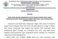 Seleksi CPNS 2019 di Kemendes PDTT Telah Diumumkan, Simak Link dan Informasinya...