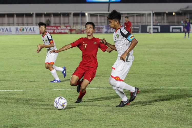 Raka Cahyana Rizky saat laga timnas U-16 Indonesia vs Brunei Darussalam pada laga ketiga Grup G Kualifikasi Piala Asia U-16 2020 di Stadion Madya, Jumat (20/9/2019).
