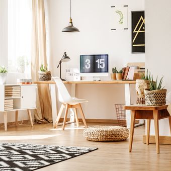 Ilustrasi furnitur minimalis, rumah bergaya Skandinavia. 
