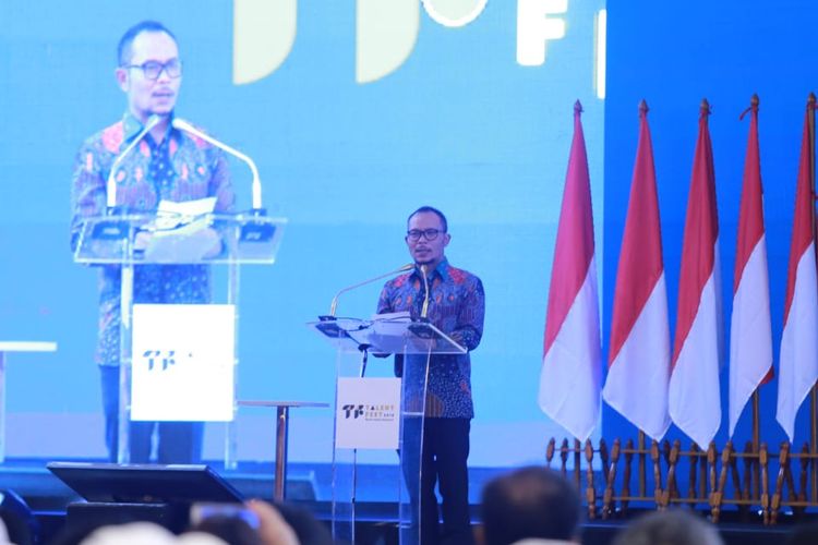 Menteri Ketenagakerjaan  (Menaker) M. Hanif Dhakiri saat menghadiri pembukaan Talent Fest dan Bursa Kerja Nasional Tahun 2019 di JIExpo Kemayoran Jakarta, Jumat (22/3/2019).