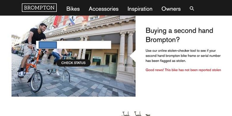 Tangkapan layar website Brompton soal cara mengecek sepeda Brompton yang dicuri