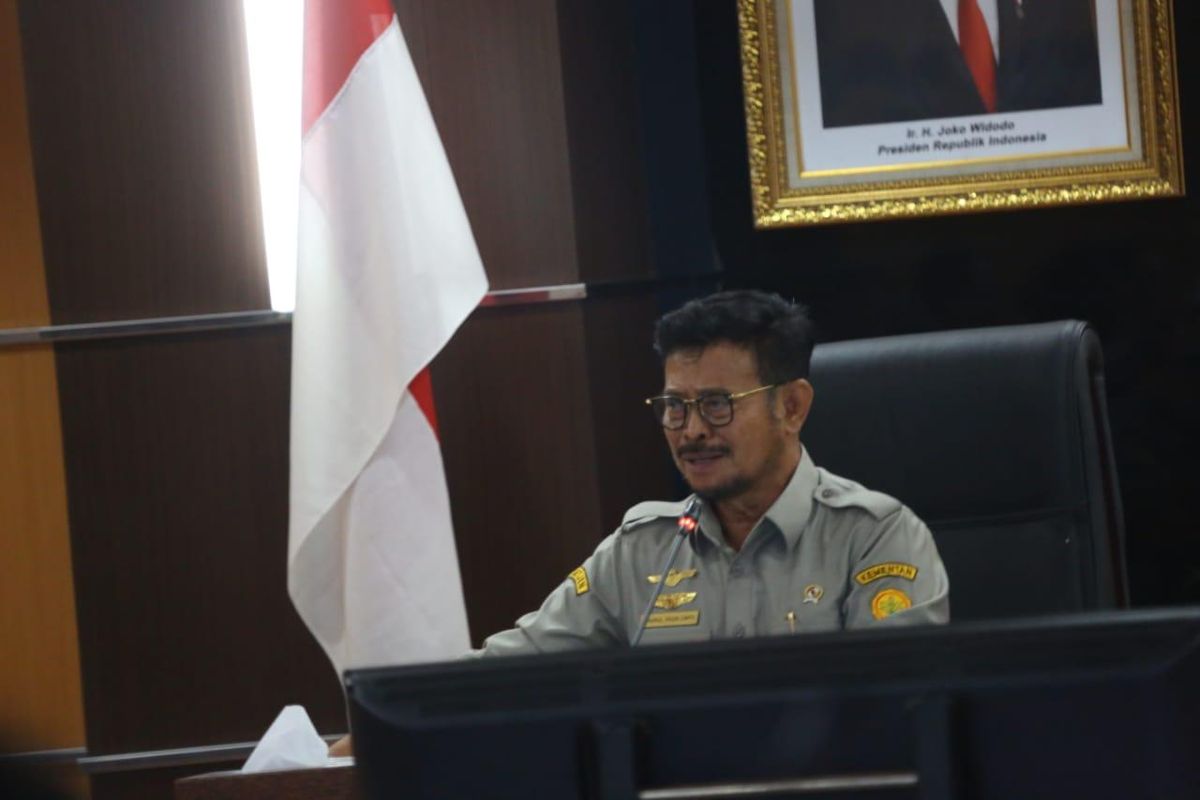Menteri Pertanian Syahrul Yasin Limpo saat memimpin pertemuan di Kantor Kementerian Pertanian, Jakarta.