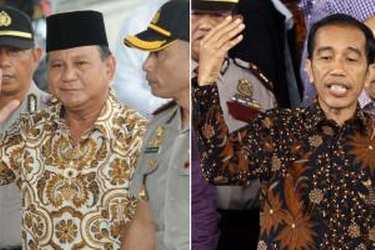 Calon presiden nomor urut 1, Prabowo Subianto (kiri), dan capres nomor urut 2, Joko Widodo.