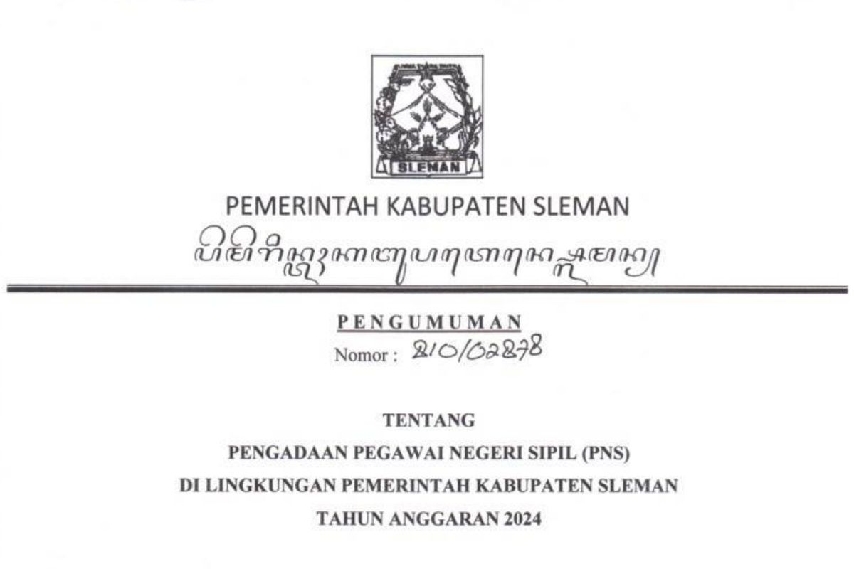 Pengumuman seleksai dan formasi CPNS 2024 di lingkungan Pemerintah Kabupaten Slem