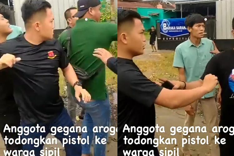 Kolase bidik layar video pertikaian pria diduga oknum polisi dengan warga di Bandar Lampung, Kamis (10/11/2022). Disebutkan oknum itu mengeluarkan senjata api dalam pertikaian itu.
