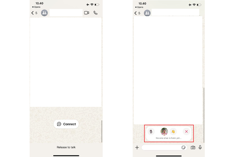 Ilustrasi cara menggunakan Voice Chat di grup WhatsApp dengan menggeser ruang obrolan grup dari bawah ke atas.