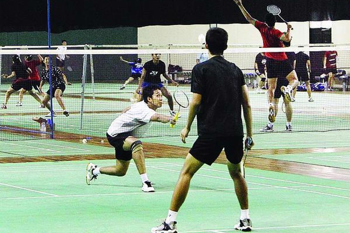 Pebulutangkis Indonesia saat latihan.