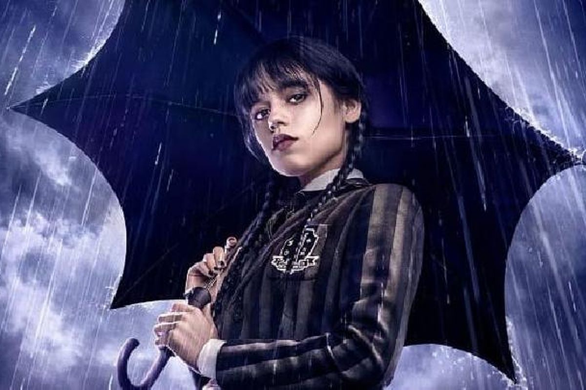 Poster serial Wednesday yang dibintangi Jeni Ortega.