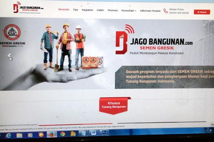 Tampilan dalam beranda website jago bangunan yang dirilis PT Semen Indonesia.