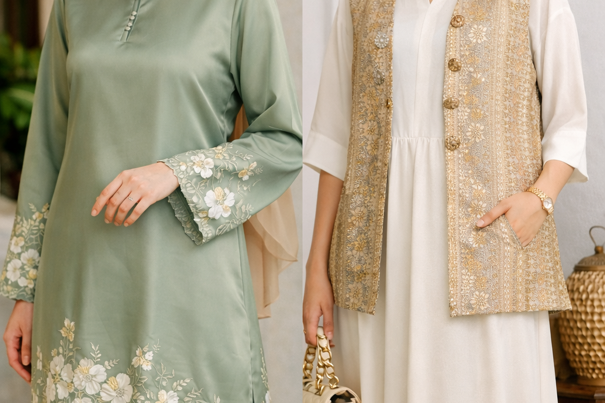 Baju lebaran kurung melayu dan rompi lepas