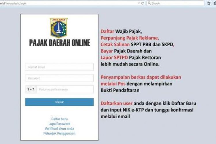 Para wajib pajak cukup membuka situs pajak online yang bisa diakses di pajakonline.jakarta.go.id dan mendaftar.  