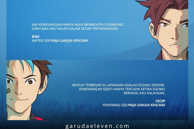 Cuplikan komik Garuda Eleven karya komikus-komikus di Padepokan Ragasukma, DS Studio, dan Batavia Pictures.