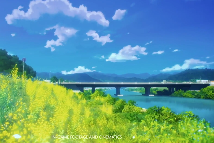Tampilan sungai dan rerumputan di game Persona 4 Revival.