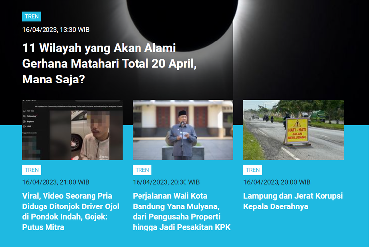 Berita-berita populer kanal Tren 16-17 April 2023.