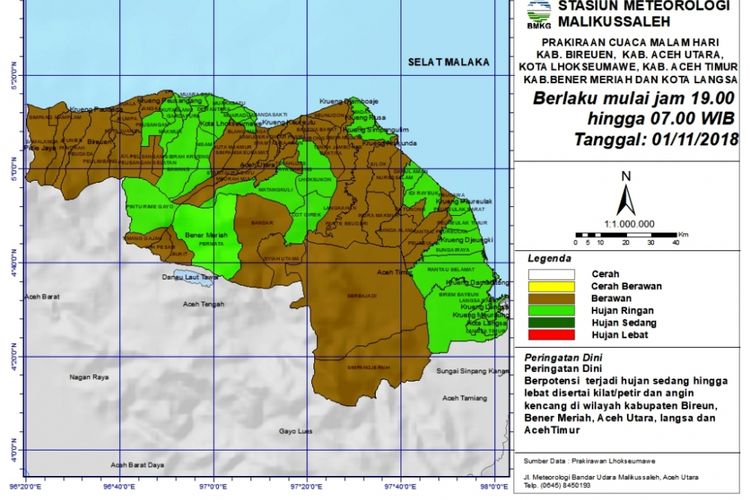 Hasil pengamatan cuaca di kawasan Aceh Utara oleh BMKG Kantor Bandara Sultan Malikussaleh, Kabupaten Aceh Utara, Rabu (31/10/2018)