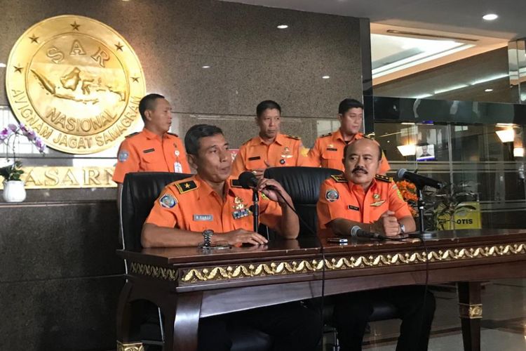 Konferensi pers Basarnas soal Lion Air yang jatuh  di Perairan Karawang, Jawa Barat, Senin (29/10/2018).
