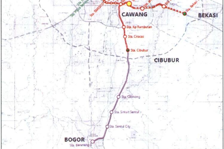 Peta trase layanan LRT Jabodebek di dalam lampiran v