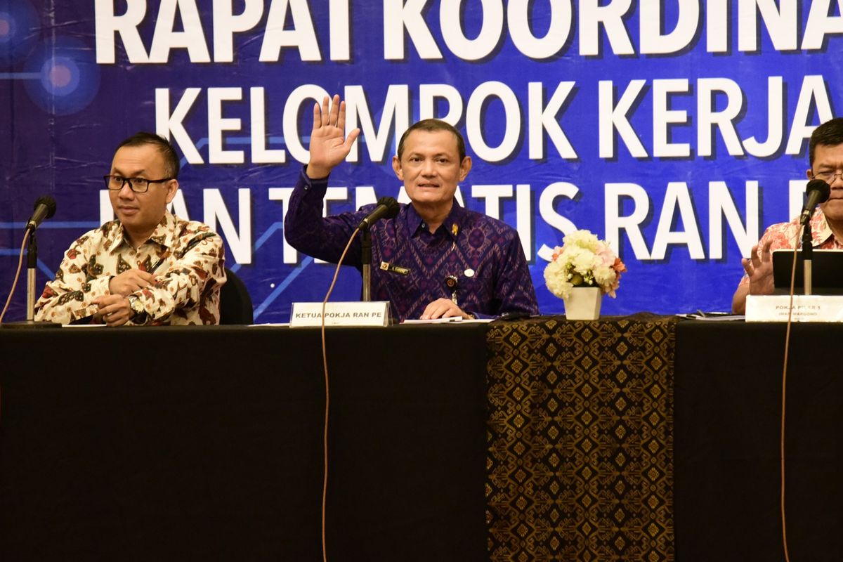 Sekretaris Utama (Sestama) BNPT RI Bangbang Surono dalam Rapat Koordinasi Pertama Kelompok Kerja dan Tematis RAN PE Tahun 2024, Selasa (19/3/2024). 