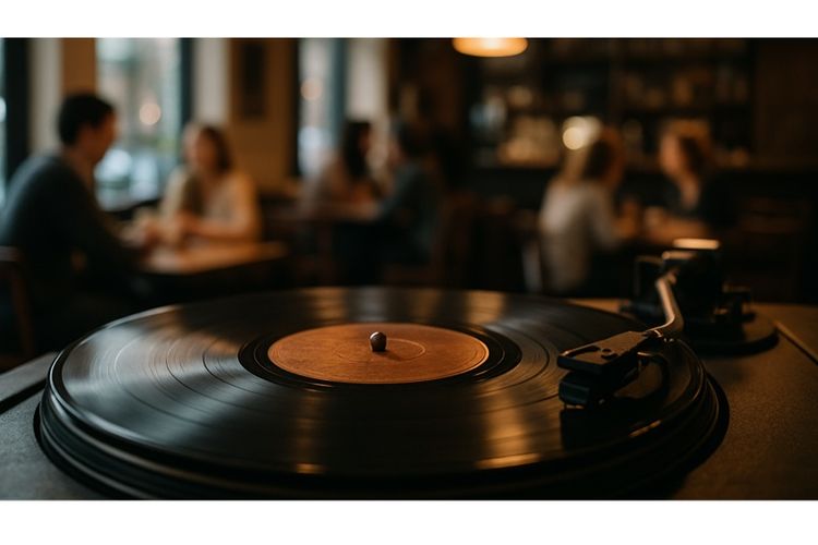 Ilustrasi memutar musik di ruang publik komersial.