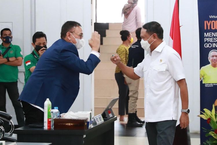 Suasana rapat Koordinasi Pengkajian Terhadap Usulan Penyelenggaraan Kompetisi Sepak Bola Liga 1 & 2 pada Rabu (10/2/2021) pagi WIB.