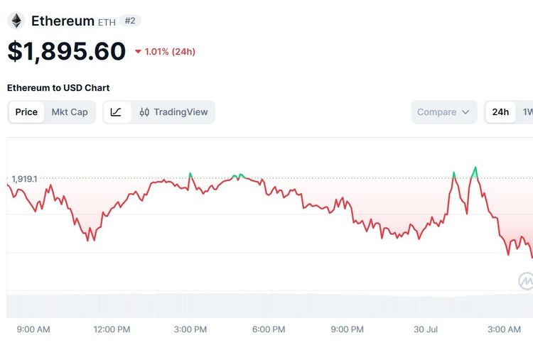 Harga Ethereum Hari Ini 30 Juli 2026 Turun Bersaing dengan Solana