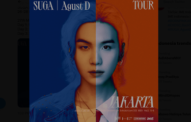 Konser Suga BTS akan digelar di Indonesia Convention Exhibition (ICE) BSD, Tangerang, pada 26, 27, dan 28 Mei 2023.
