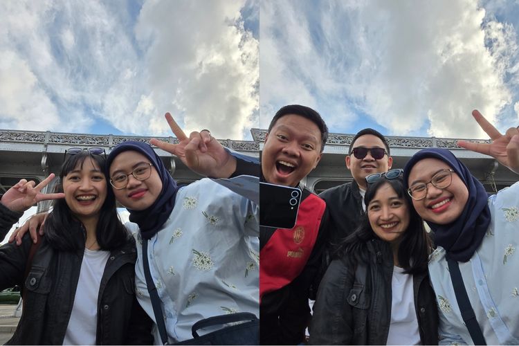 Hasil wefie pakai kamera 50 MP Samsung Z Flip 6 dengan bantuan fitur AI AutoZoom. Foto grup jadi tetap bagus, jernih, dan punya angle terbaik.