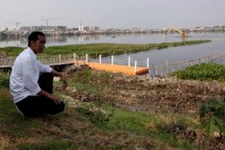 Calon presiden Joko Widodo (Jokowi) mengisi waktu jelang pengumuman rekapitulasi suara Pilpres 2014 dengan berkunjung ke Waduk Pluit, Jakarta Utara, Selasa (22/7/2014) sore.