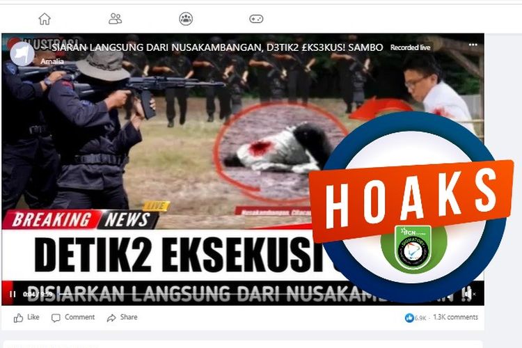 Tangkapan layar Facebook video yang mengeklaim menyiarkan langsung detik-detik Ferdy Sambo dieksekusi mati di Nusakambangan