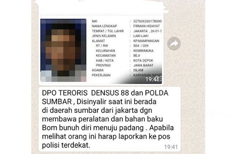 Informasi yang beredar di berbagai percakapan di WhatsApp ini dinyatakan hoaks. 