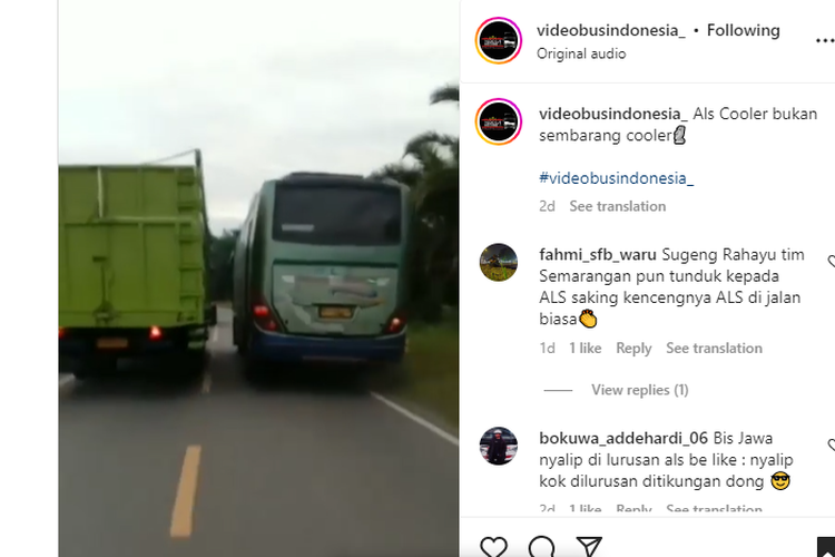 Cuplikan vidio bus salip truk 